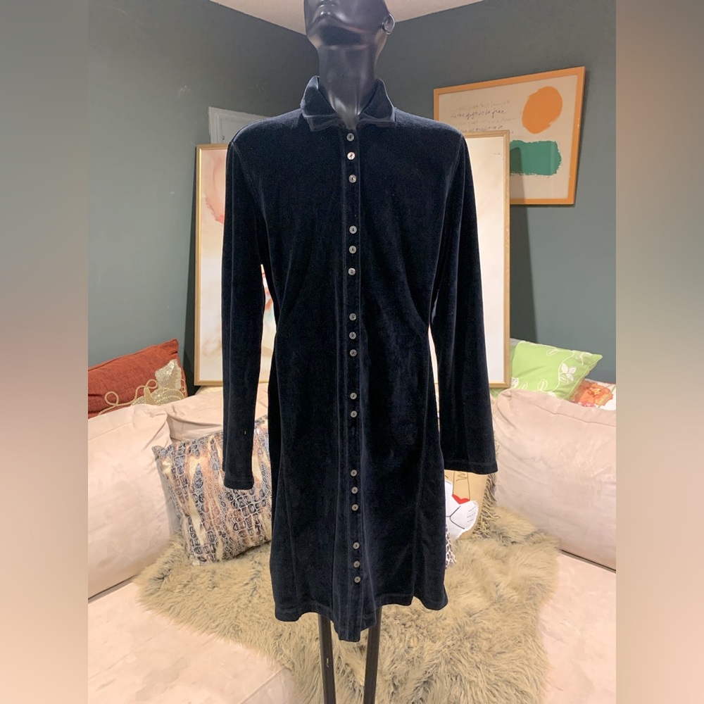 J.Jill Black Velvet tieback Buttondown Dress